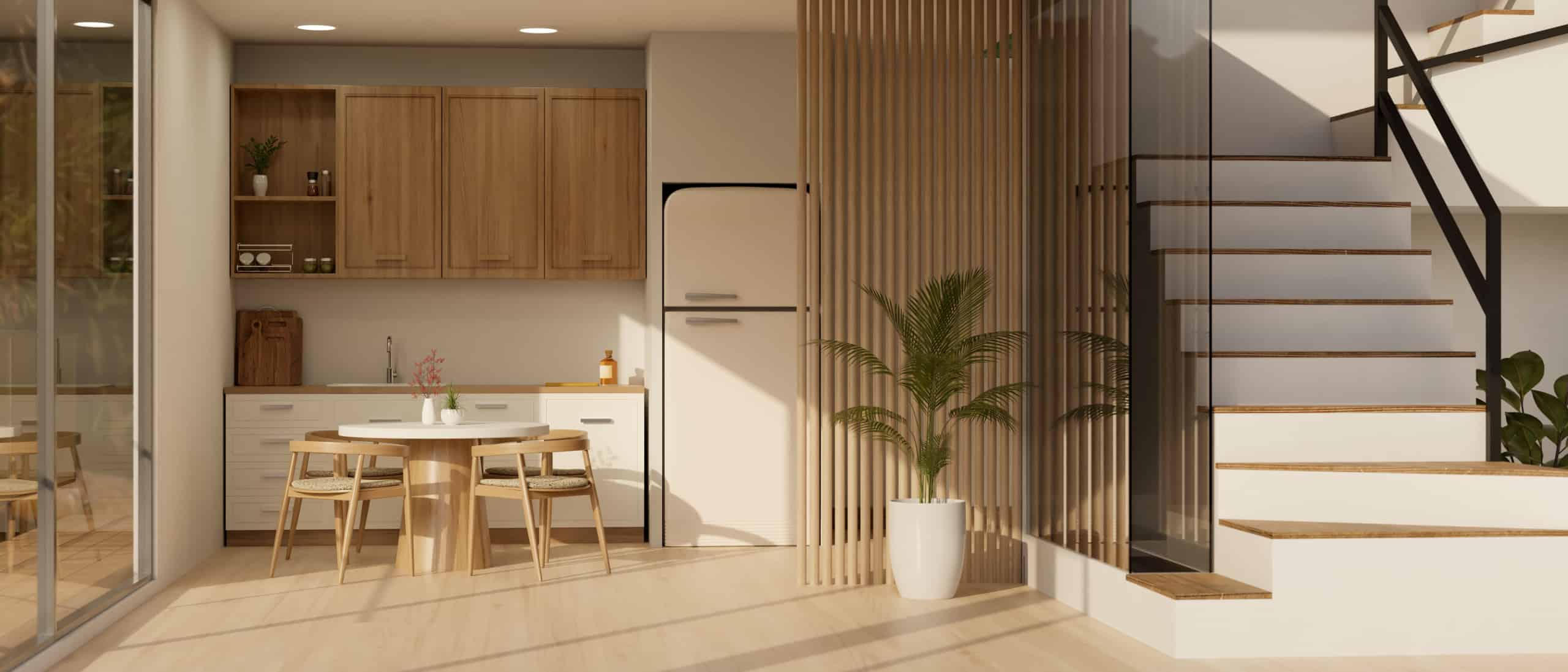 Partition กั้น สัดส่วน แบ่ง function ใช้สอยภายในบ้าน ให้เป็นสัดส่วน ด้วย ระแนง และผนังภายใน