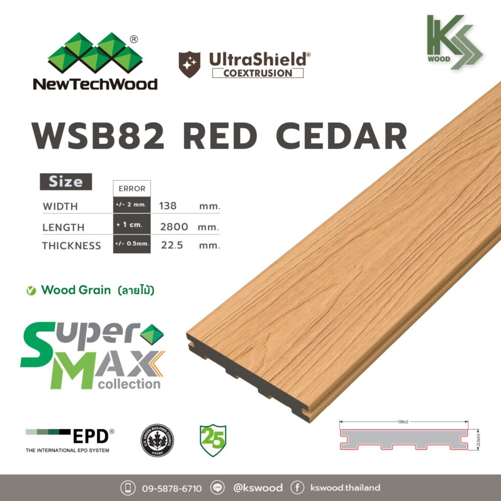 พื้นไม้เทียมตัน K.S. WOOD (NewTechWood Super Max Series) เคลือบผิวพิเศษ UltraShield Co-Extrusion